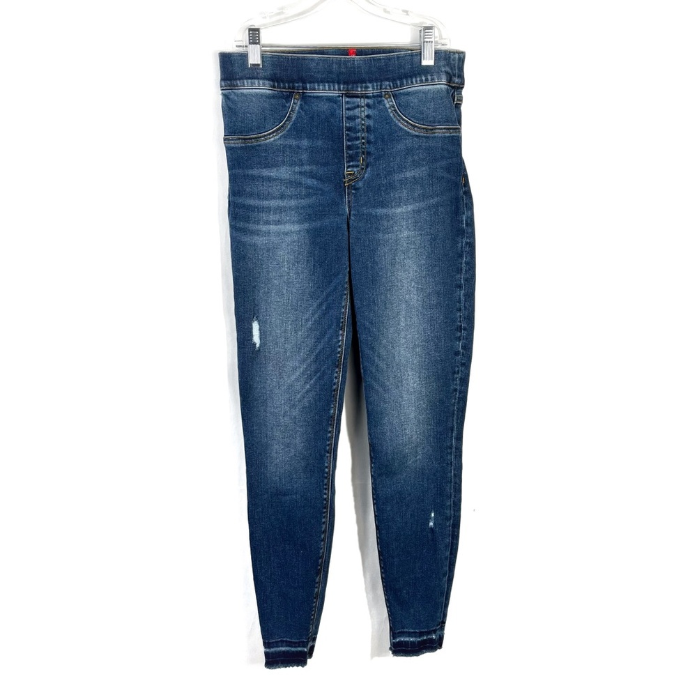 Spanx Pull-On Distressed Ripped Raw Ankle Stretch Denim Skinny Jeans Jeggings S